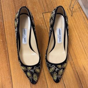 Jimmy Choo Black and Gold Embellished Heels